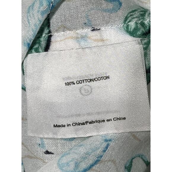 Tory Burch Flamingo Shirt Womens XS White Green Button Up Roll Tab Lightweight - Picture 12 of 14